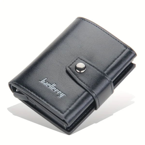 14-Slot Black Faux Leather Wallet with Secure Buckle - Anti-Theft, Anti-Magnetic, Multi-Card Holder for Credit Cards, Cash, and ID, Casual Style, Polyester Lining, Cash Storage | Minimalist Wallet | Durable Wallet, Wallet
